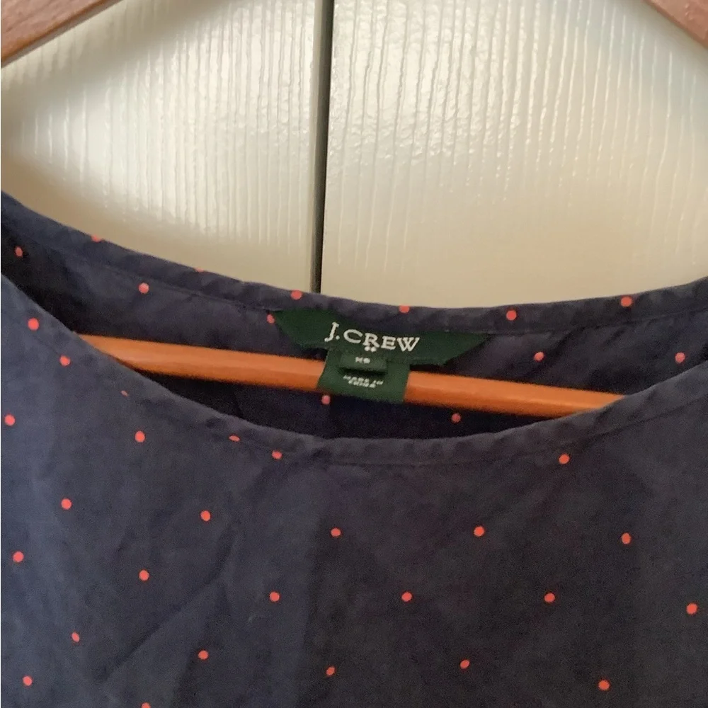 J. Crew Navy Pink Polka Dot Silk Shirt Sleeve Top XS